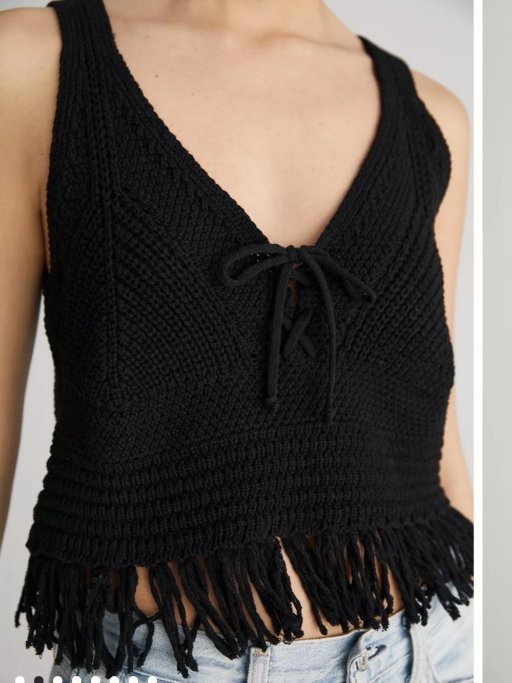 Anthropologie Pilcro Fringed Sweater Tank in Black Large